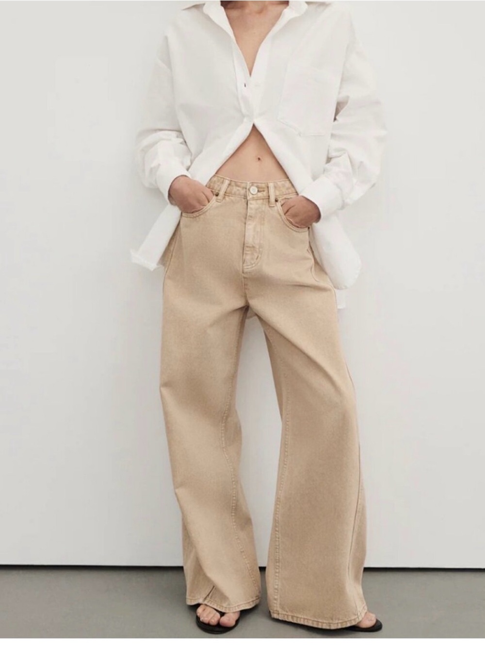 Drew Buff Wide Leg Denim Jean - Sand